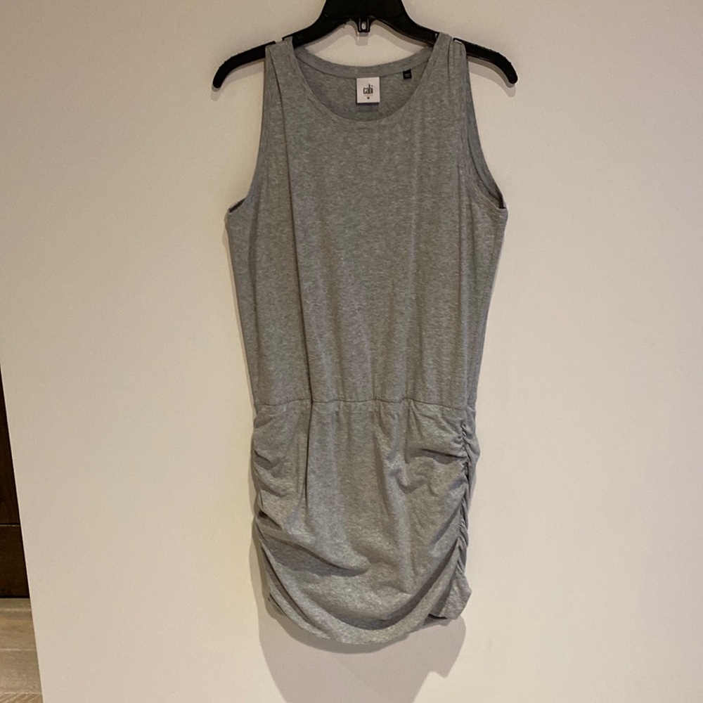 cabi grey ruched shirt dress, size M